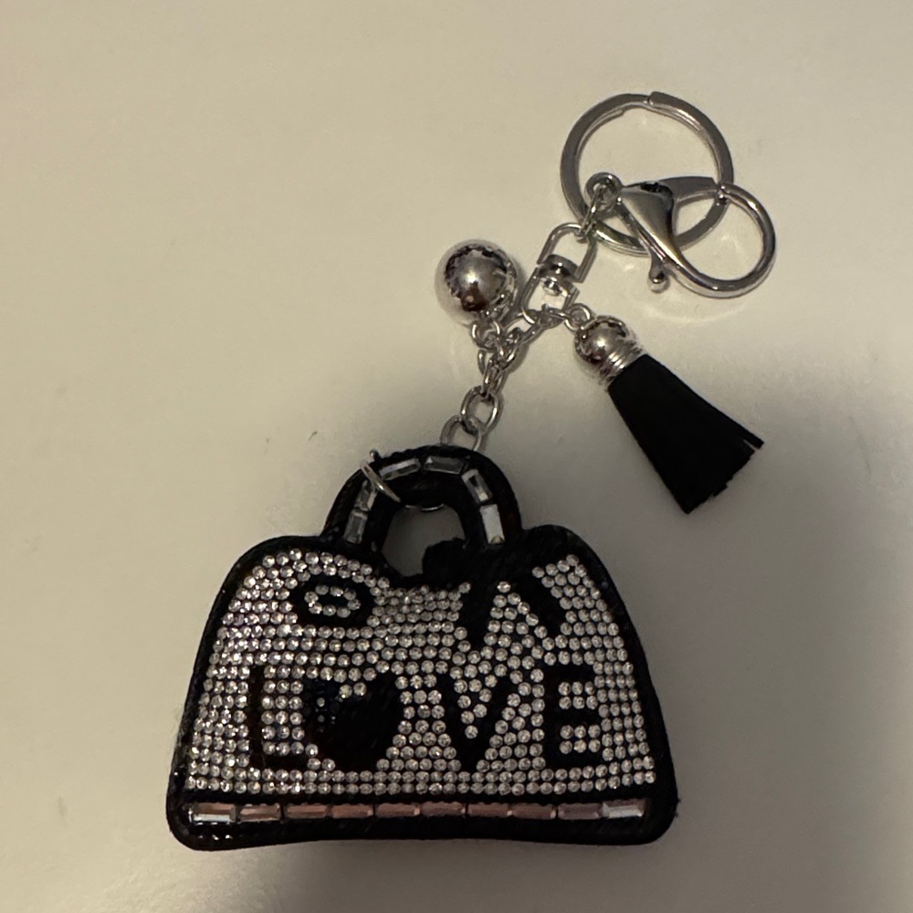Black and Silver Rhinestone Love Purse Keychain